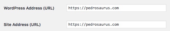 Wordpress General Settings - URL - WP and Site address - pedrosaurus